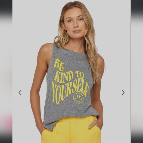 Spiritual Gangster Tops - Spiritual Gangster Grey And Yellow Tank - Medium - Be Kind To Yourself